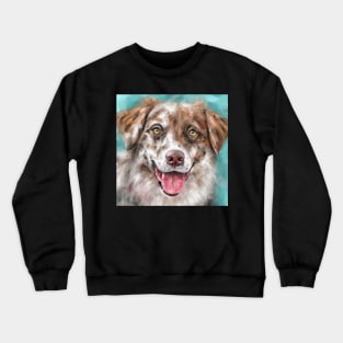 An Expressive Painting of a Brown and White Australian Shepherd Smiling Crewneck Sweatshirt